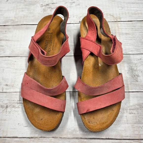 Naot Shoes - Naot Kayla Wedge Sandals Strappy Women 38 7 Pink Nubuck Leather Comfort